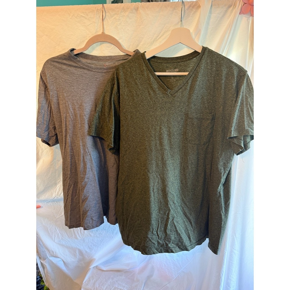 Mens T-Shirt Bundle Mossimo V-Neck Pocket Olive Hanes Perfect-T Crew Grey Large